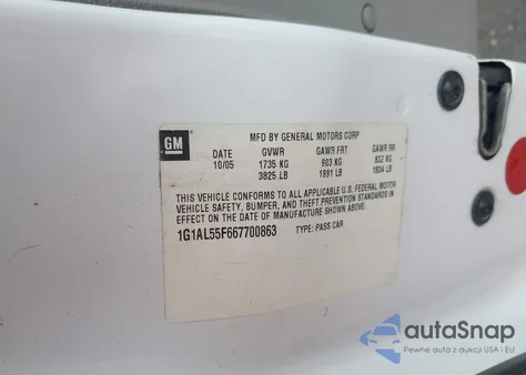 2006 Chevrolet Cobalt Lt from USA, damaged, VIN 1G1AL55F667700863